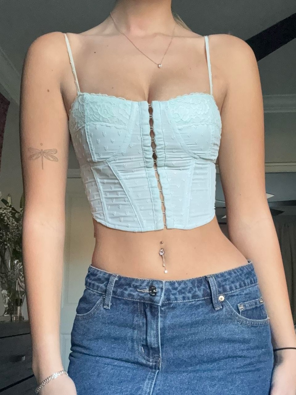 PacSun Light Blue Lace Bustier Crop Top